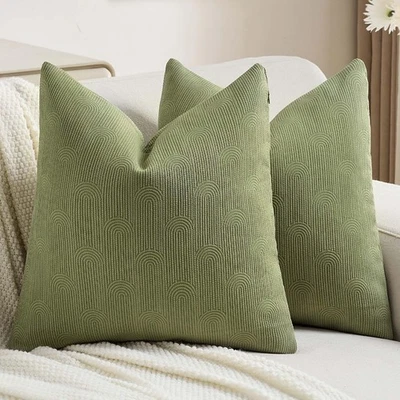 Moss Green Chenille Decorative Throw Pillow Covers 20x20 Inch Set of 2,Soft C... - Image 1 of 4