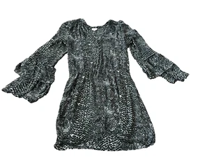 Parker Damen grau Schlangenleder Print V-Ausschnitt Kleid lang Glockenärmel Größe Large - Bild 1 von 10