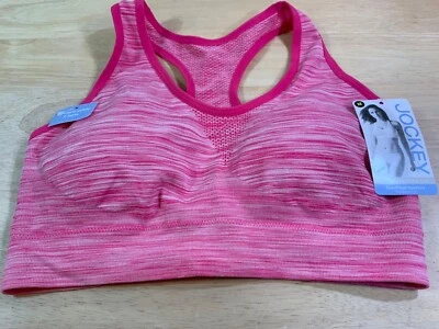 New Women’s Jockey Sports Bra Racerback Crop Top in Striped Pinks* - Image 1 of 4