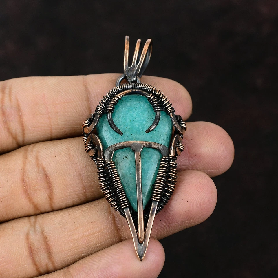 Joyería de piedras preciosas amazonita regalo de cobre para madre alambre envuelto colgante 2,64" Foto 1 de 4