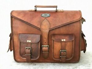 Goat Leather Messenger Bag Shoulder Men Satchel Handmade Laptop Briefcase Bag