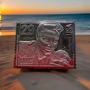 1 oz. Elvis Presley Official Argent Timbre État Épreuve. - Photo 1/6