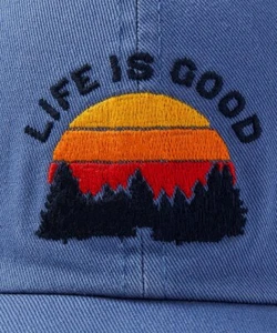 Gorra Life Is Good Forest Sunset azul frío para hombre nueva con etiquetas - Imagen 1 de 3