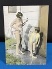 Early 1960's Summer Swimwear Playing w/ Water Hose Vintage Color Photo