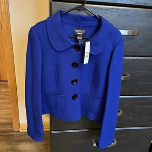 Ellen Tracy Women Coat Blazer Jacket Size 14 Wool Royal Blue Collar Button Front - Picture 1 of 19