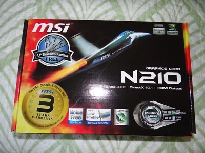 MSI N210 N210-MD512D3/LP Graphics Card 512MB VGA HDMI DVI -NEW - Image 1 of 2