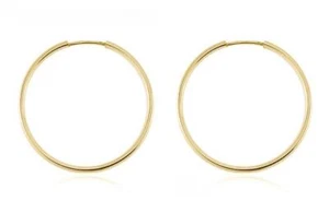 10K Yellow Gold Hoop Earrings Small Plain Endless Hoops 25 x 1.2mm Minimalist - Picture 1 of 6
