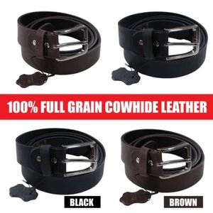 Mens Leather Belts 100% Full Grain Cowhide Genuine Pure Leather Belt Black Brown - Imagen 1 de 17