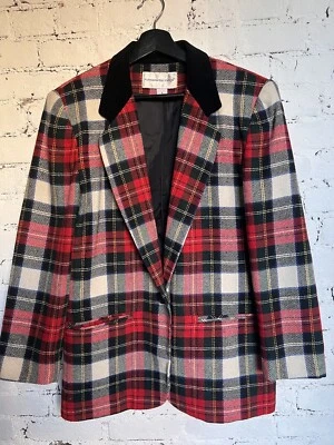 Blazer a Cuadros Rojo Festivo Fundamental Things De Colección con Cuello de Terciopelo y Botón Talla 8 Foto 1 de 4
