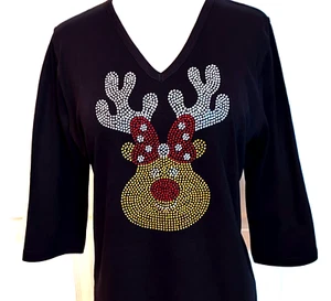 Più 1 x 2 x 3 x cravatta con fiocco renna dal naso rosso con strass superiore Bling Darling - Foto 1 di 10