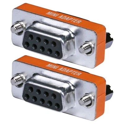 2x RS-232 DB9 DB 9 Female To Female Null Modem Mini Type F/F Adapter Connector - Image 1 of 3