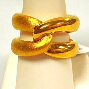v095 Vintage 18K Yellow Gold Smooth & Brushed Twisted Double Band Ring Size 9 - Picture 1 of 8