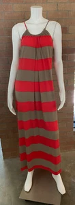 Womens KENAR SLEEVELESS MAXI DRESS Halter Neckline POCKETS Waist Ties STRIPED 12 - Picture 1 of 12