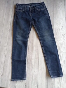 Silberne Jeans Aiko Skinny Damen Größe 30 x 31 niedriger Bund bestickte Taschen - Bild 1 von 15