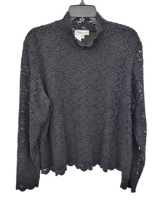 Top Coldwater Creek para mujer XXL negro encaje superpuesto cuello falso elástico elegante - Imagen 1 de 8