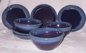 2005 LUFKIN STUDIO ART POTTERY PURPLE&BLUE PLATES & BOWLS LOT Signed Seagrove NC - Picture 1 of 12