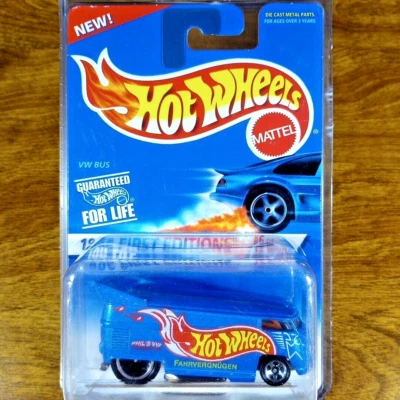 Autobús de arrastre VW Hot Wheels 1996 primeras ediciones azul equipo de carreras Volkswagen Foto 1 de 3