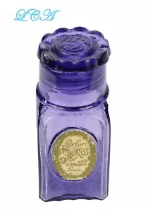 Small antique PURPLE SACHET bottle KERKOFF PARIS w/ unique GLASS stopper = NICE! - Picture 1 of 4
