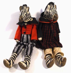 Judy Wachlin bambola zebra antropomorfa arte popolare dipinta a mano coppia alta 16" - Foto 1 di 15