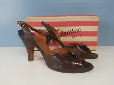 Vtg Valentine Leather Heels Women's 7 Brown Straps - Image 1 of 4