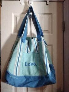 LIFE IS GOOD Love Heart Beach LARGE CANVAS TOTE BAG - Picture 1 of 9