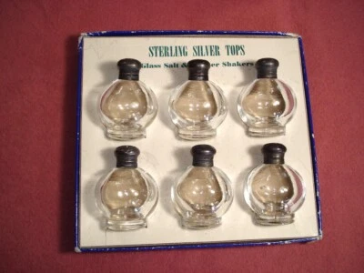 Juego de 6 sales individuales vintage años 40 - 50 con tapas de plata de ley - Foto 1 de 4