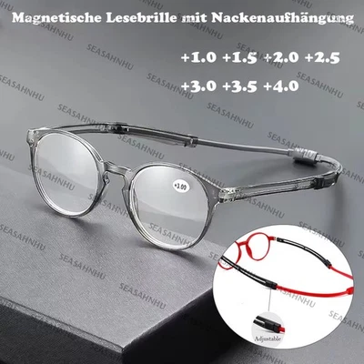 MARKENLOS Lesebrille mit Magnetverschluss Teilbare Lesehilfe zum Umhängen Rot Schwarz Brau