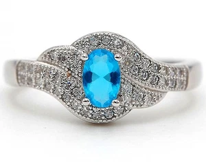2CT Blue Topaz & Topaz 925 Solid Sterling Silver Ring Jewelry Sz 8 MM1-7 - Picture 1 of 3