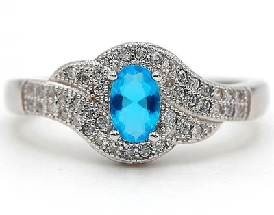2CT Blue Topaz & Topaz 925 Solid Sterling Silver Ring Jewelry Sz 8 MM1-7 - Image 1 of 3