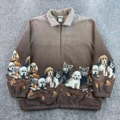 Vintage Puppy Fleece Jacket Women's XL Brown Zip Puppy Dog Cozy Animal Lover - Image 1 of 4
