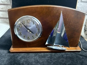 Vintage Wooden Sessions Elektrische Uhr Metall Segelboot Maritim Selbststarter - Bild 1 von 7