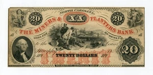 1860 $20 The Miners & Planters Bank - Murphy, NORTH CAROLINA Note - Picture 1 of 2