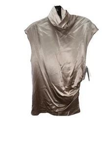Neu mit Etikett Ralph Lauren Black Label ärmelloses Seidentop taupe 12 Seitenreißverschluss Knöpfe - Bild 1 von 8