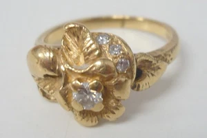 Anillo Estate Oro 14K 3mm Diamantes .10ct Flores 5.8 gr. Firmado NW Talla 7 - Imagen 1 de 15