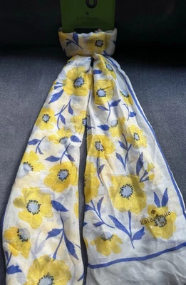 NUEVO CON ETIQUETAS Kate Spade Sunshine Floral Oblongo Largo Verano Bufanda Amarillo Crema Azul $98.00 Foto 1 de 4