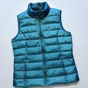 Eddie Bauer Dow Puffer Vest EB650 Zip Pockets Full Zip Quilted Blue Women Large - Picture 1 of 14