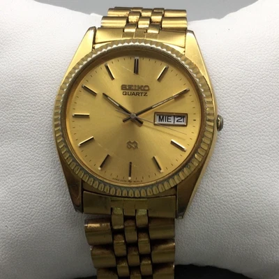 Vtg Seiko Presidential Mens Gold Tone Day Date Watch 5Y23-8A69 New Battery 7.25" - Image 1 of 4