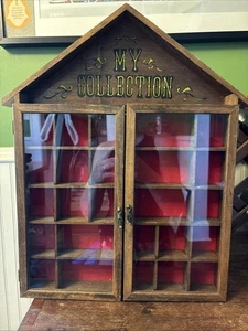 Vtg. Wooden Display Curio Case MY COLLECTION Doors w/Glass 25 Slots Keepsakes - Picture 1 of 11