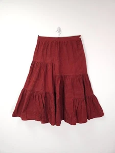 Toast Skirt Size 12 Red Burgundy Panelled Rail Stripe Tiered Gathered Cotton - Picture 1 of 12