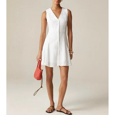 NWT J.Crew Petite Mini Button Front Dress In 100% Linen White Size 2 Petite - Image 1 of 4