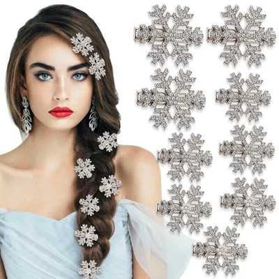 9 Pcs Sparkly Rhinestone Pearl Snowflake Hair Barrettes for Women Silver Mini... - Image 1 of 4