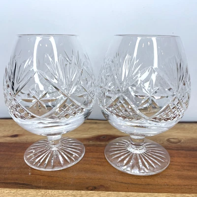 Cut Crystal Brandy Glasses Set of 2 Star Cut Foot Balloon Snifters 4.75" - Image 1 of 4