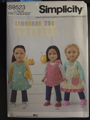 UNCUT Simplicity S9523 Doll Clothes 18" Apron, Pants, Shirt Sewing Pattern - Image 1 of 3