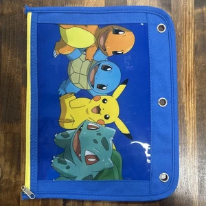 Sacchetto portamatite raccoglitore 3 anelli Pokemon blu Charmander Squirtle Pikachu Bulbasaur - Foto 1 di 2