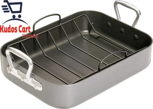 MasterClass Deep Roasting Tin Rack Oven Tray Non-Stick Carbon Steel Handles Grey - Picture 1 of 12