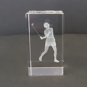 Crystal Impressions Female Golfer Laser Engraved Crystal Cube Paperweight w/ Box - Picture 1 of 14