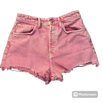 Zara Distressed Pink Cotton Denim Jean Shorts Barbiecore Festival Sz 8 - Image 1 of 3