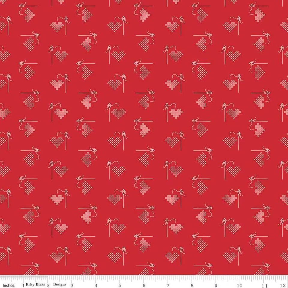 Fat Quarter Riley Blake "Bee Basics" Hearts Red Lori Holt Quilt Cotton - Image 1 of 1