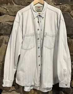 Vintage LEVIS Button Down Denim Shirt Pin Striped Mens XL Light Blue & White 90s - Picture 1 of 13