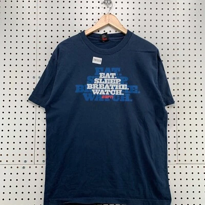 Vintage ESPN Shirt Navy Blue Eat Sleep Breathe Watch Adult Large 21.5x28 Sports - Image 1 of 4